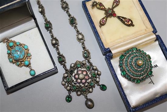 An Austro-Hungarian pendant necklace and three other pieces